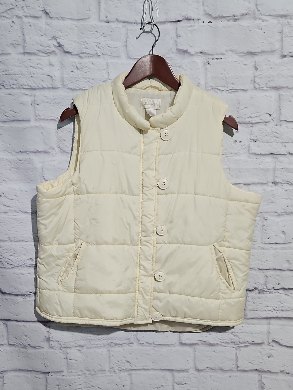 Studio Works Cream Quilted Sleeveless Puffer Vest